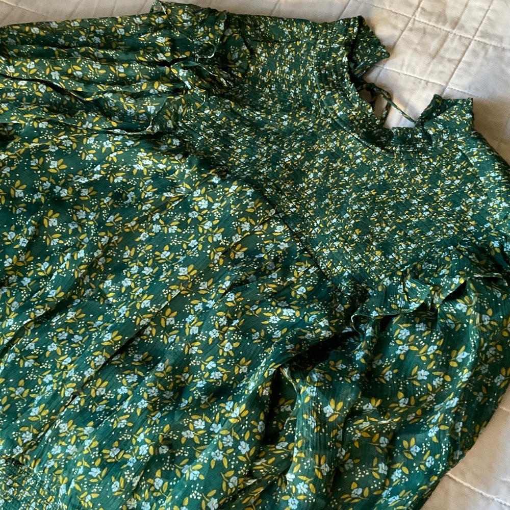 Free People Green Floral Blouse